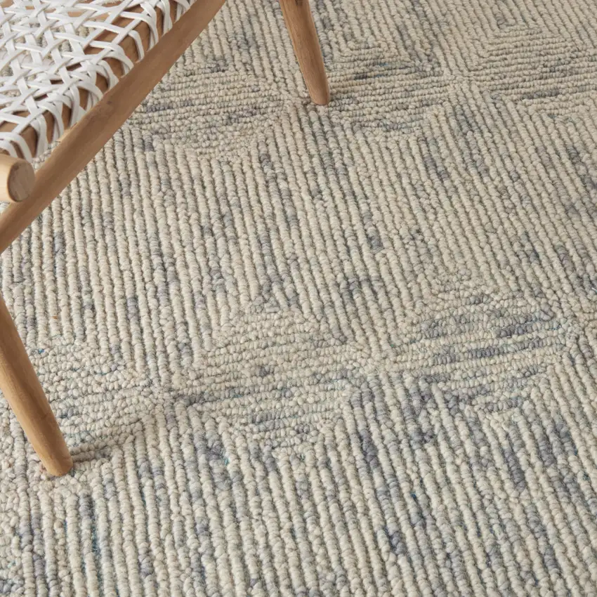 Ivory and Gray Wool Geometric Area Rug Photo 4
