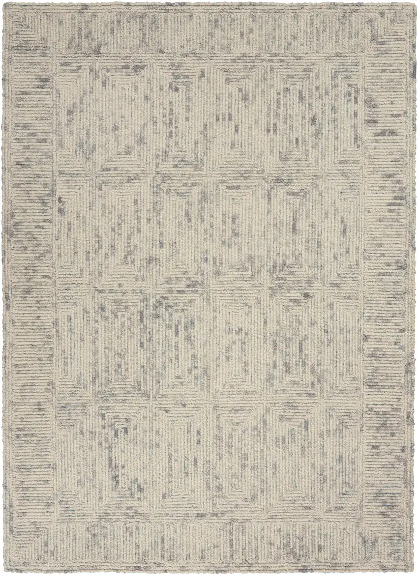 Ivory and Gray Wool Geometric Area Rug Photo 1