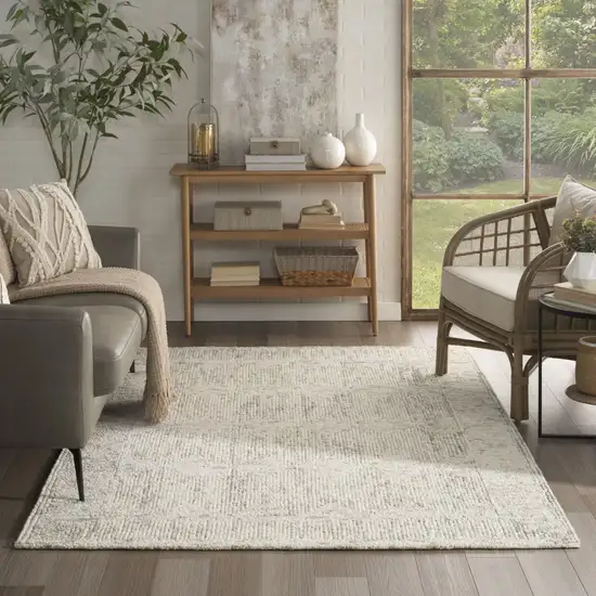 Ivory and Gray Wool Geometric Area Rug Photo 5