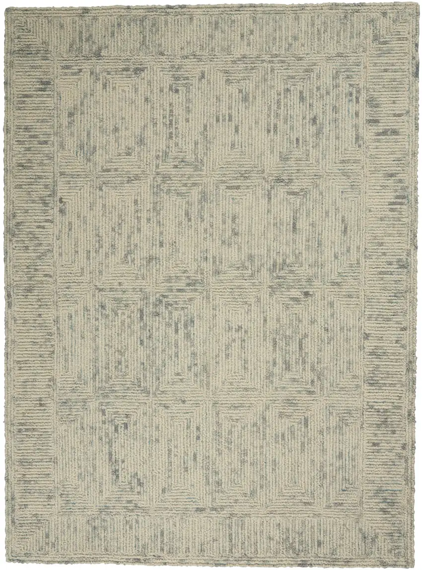 Ivory and Gray Wool Geometric Area Rug Photo 2