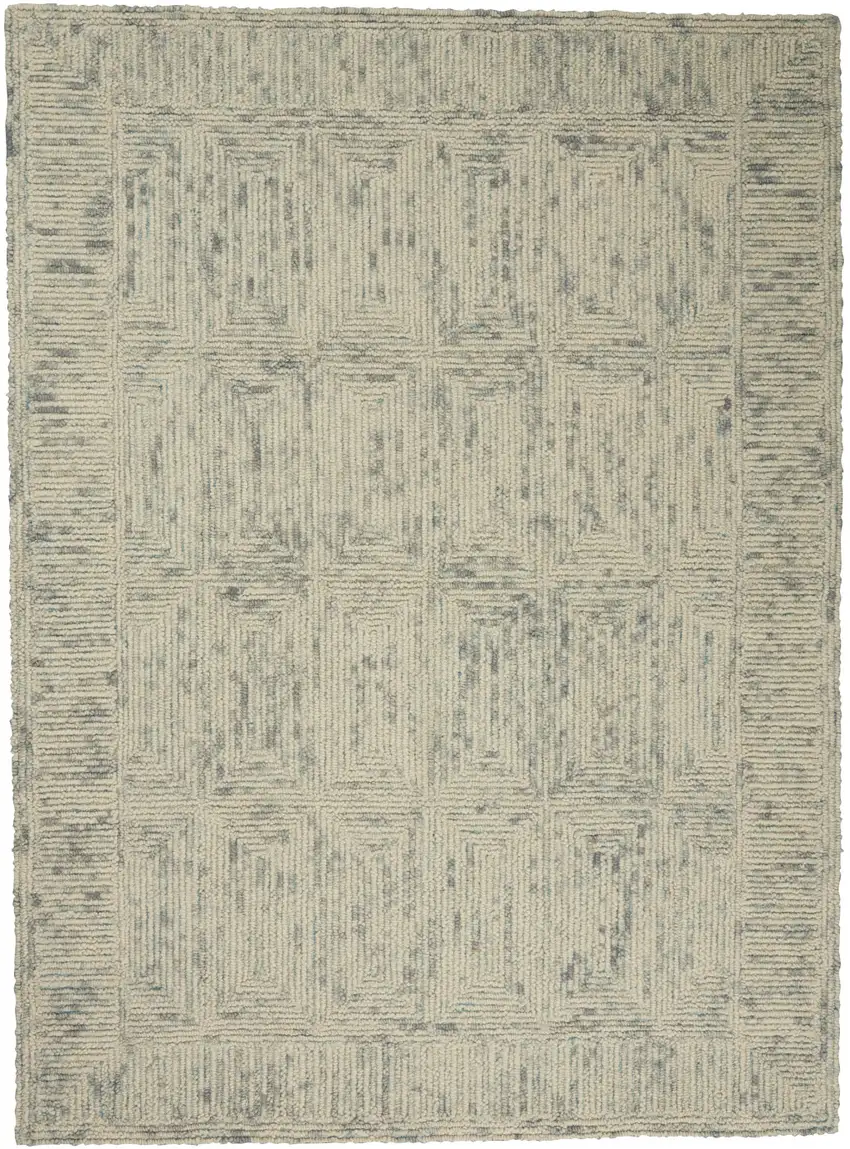 Ivory and Gray Wool Geometric Area Rug Photo 1