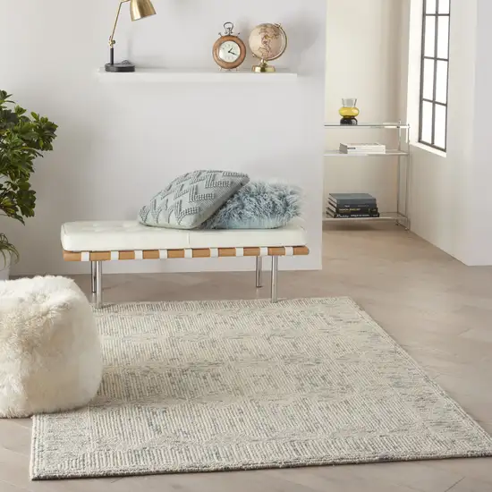 Ivory and Gray Wool Geometric Area Rug Photo 7