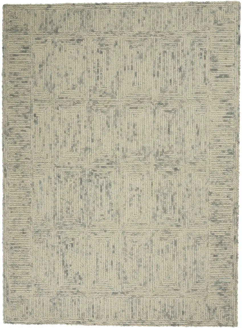 Ivory and Gray Wool Geometric Area Rug Photo 4