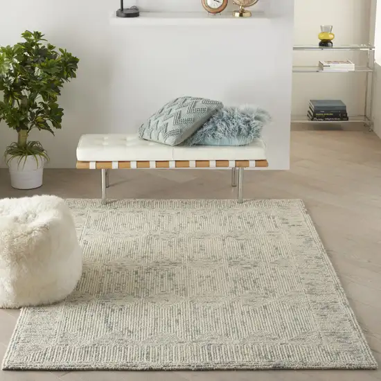Ivory and Gray Wool Geometric Area Rug Photo 5