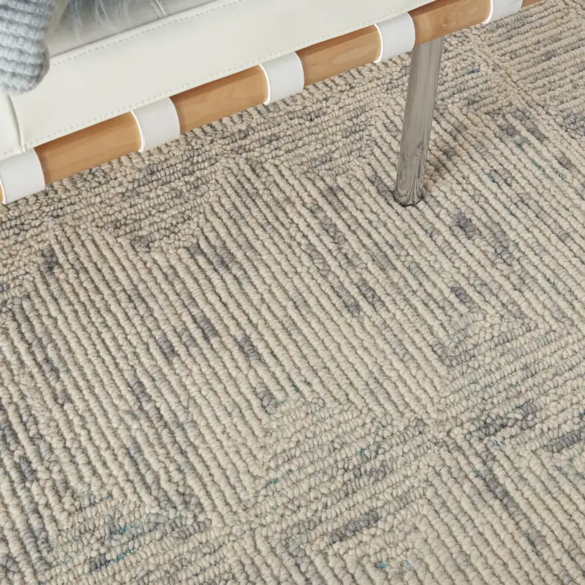 Ivory and Gray Wool Geometric Area Rug Photo 6