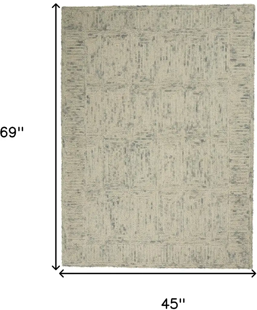 Ivory and Gray Wool Geometric Area Rug Photo 3