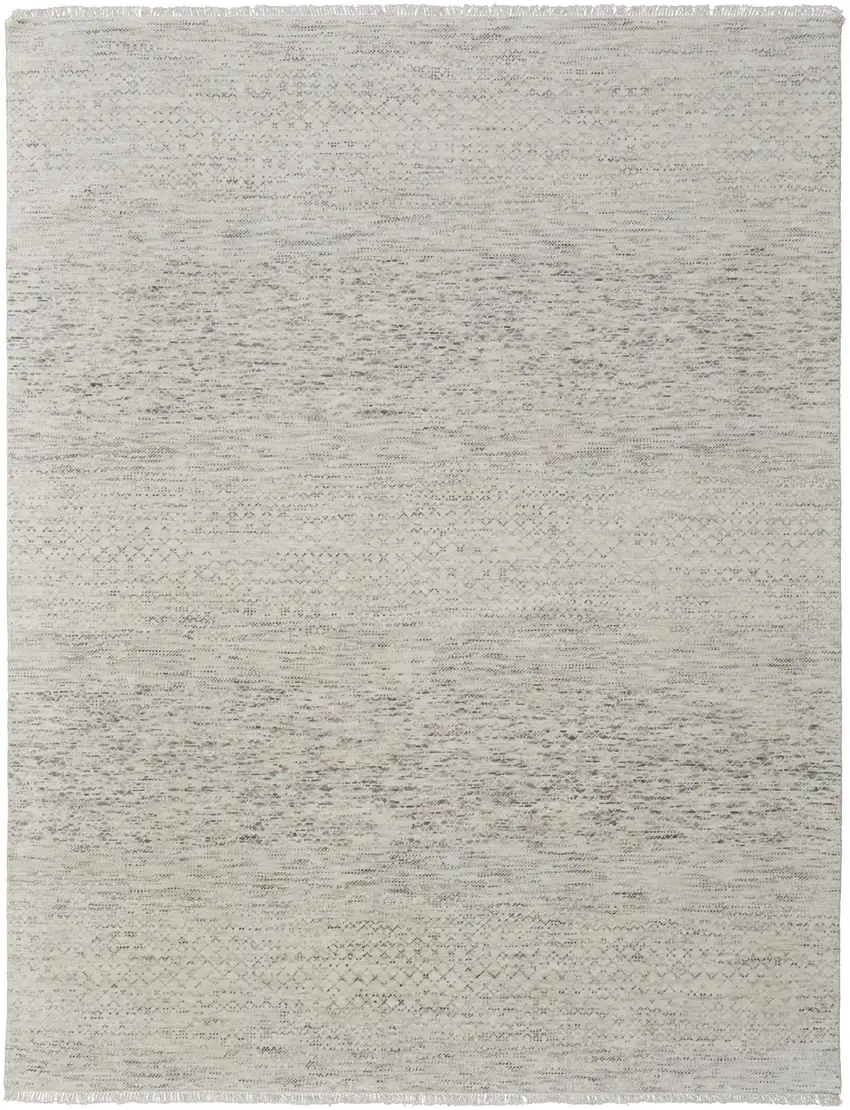 Ivory and Gray Wool Hand Knotted Area Rug With Fringe Photo 1