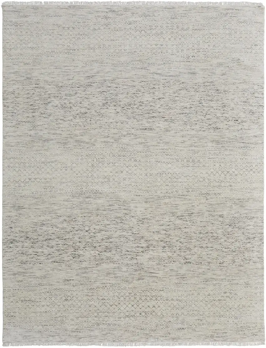 Ivory and Gray Wool Hand Knotted Area Rug With Fringe Photo 3