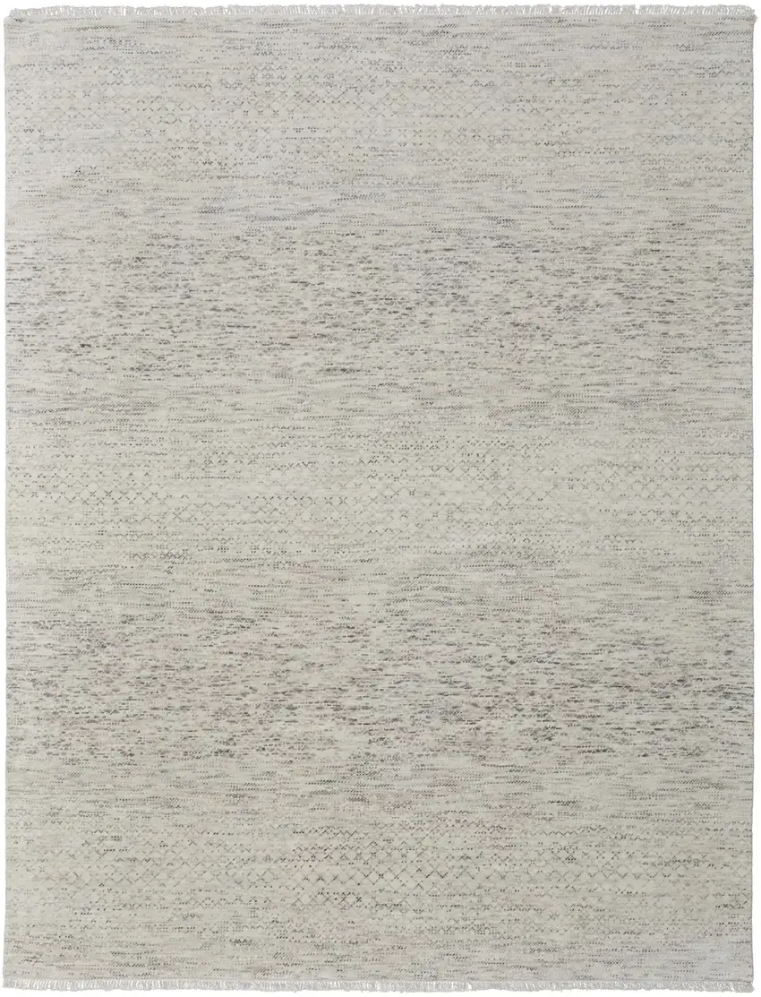 Ivory and Gray Wool Hand Knotted Area Rug With Fringe Photo 1