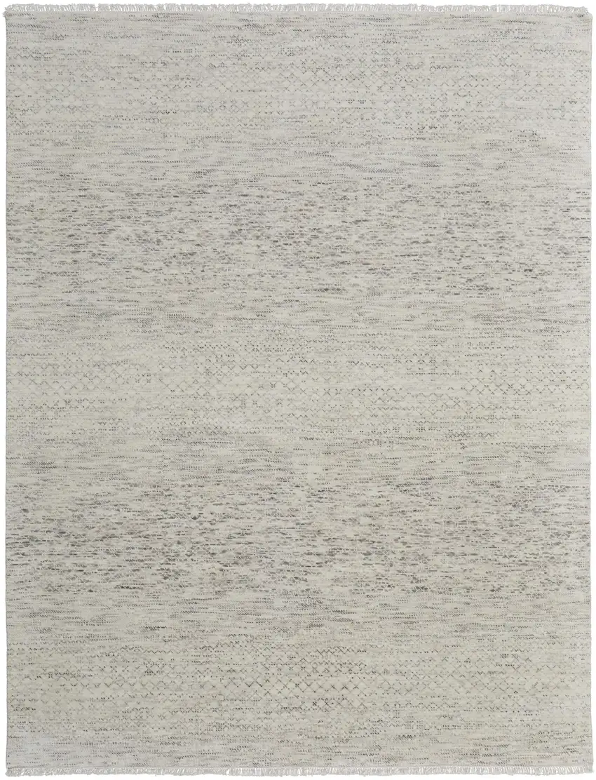 Ivory and Gray Wool Hand Knotted Area Rug With Fringe Photo 5