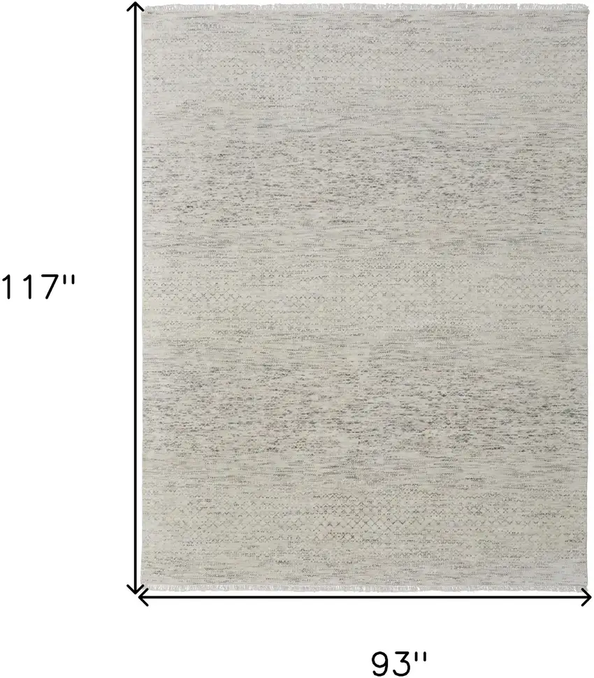 Ivory and Gray Wool Hand Knotted Area Rug With Fringe Photo 8