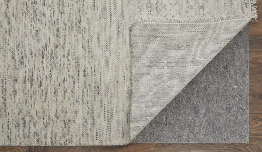 Ivory and Gray Wool Hand Knotted Area Rug With Fringe Photo 8