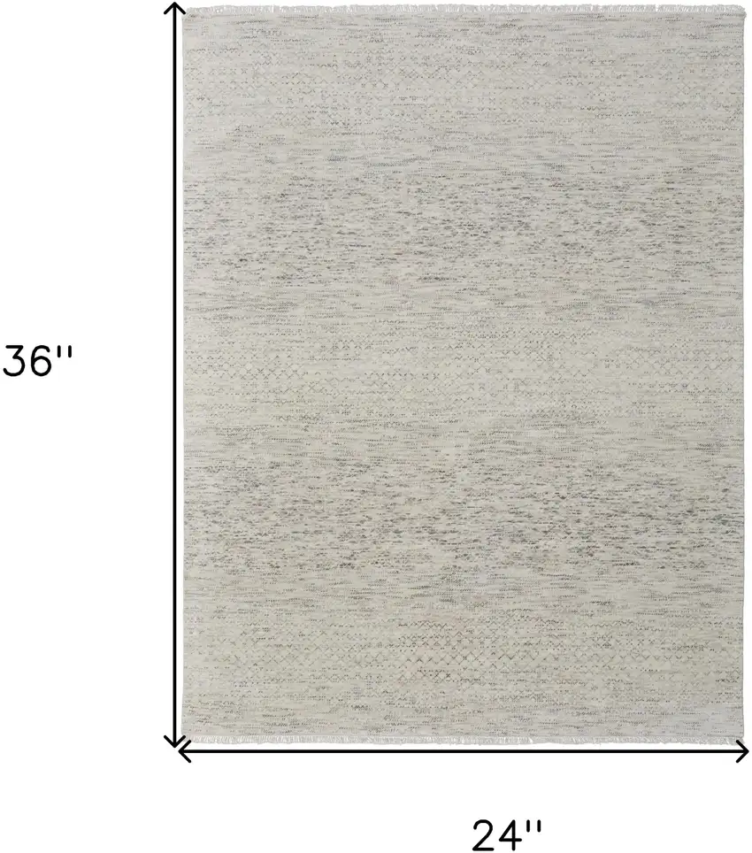 Ivory and Gray Wool Hand Knotted Area Rug With Fringe Photo 3
