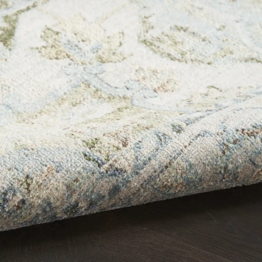 Ivory and Green Floral Power Loom Distressed Area Rug Photo 9