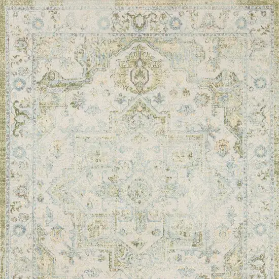 Ivory and Green Floral Power Loom Distressed Area Rug Photo 6