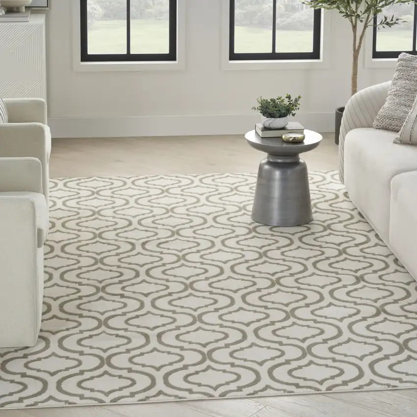 Ivory and Green Trellis Non Skid Area Rug Photo 3