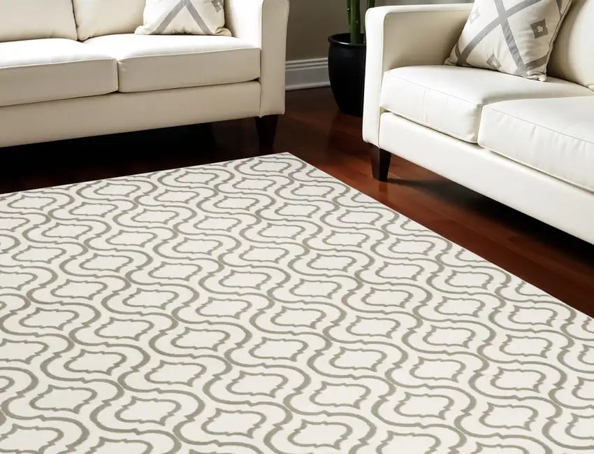Ivory and Green Trellis Non Skid Area Rug Photo 1
