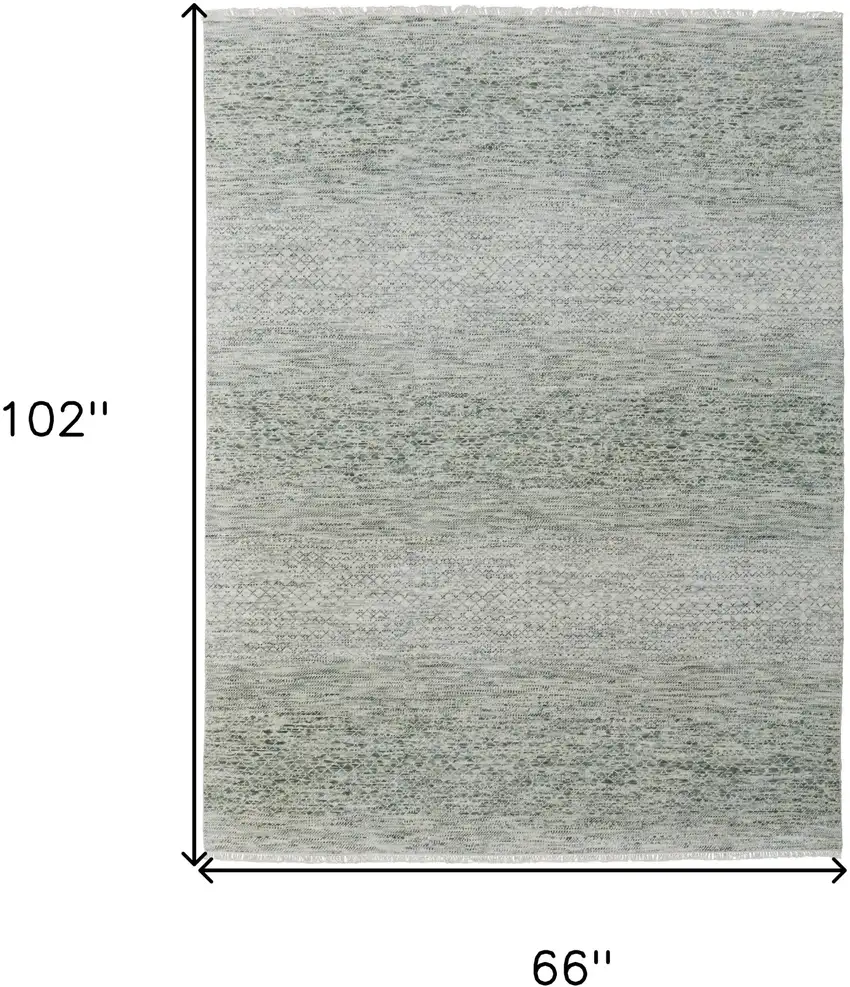 Ivory and Green Wool Hand Knotted Area Rug With Fringe Photo 3