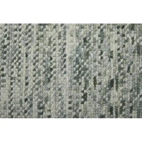 Ivory and Green Wool Hand Knotted Area Rug With Fringe Photo 9