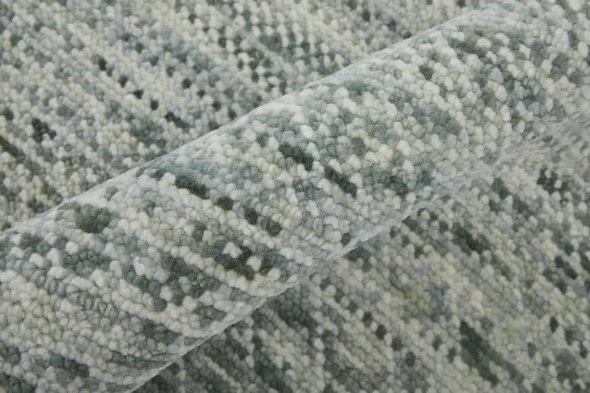 Ivory and Green Wool Hand Knotted Area Rug With Fringe Photo 9