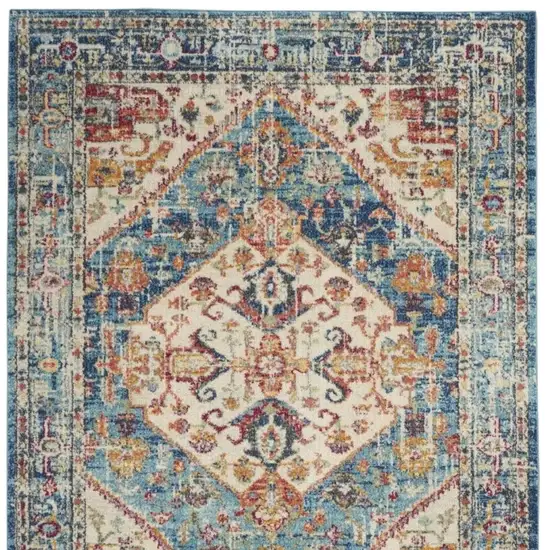 Ivory And Blue Oriental Distressed Area Rug Photo 7