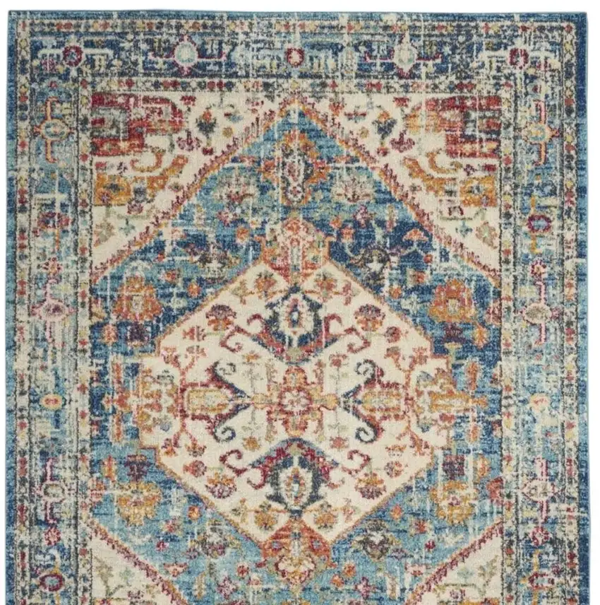 Ivory And Blue Oriental Distressed Area Rug Photo 7
