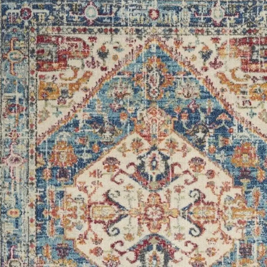 Ivory And Blue Oriental Distressed Area Rug Photo 1