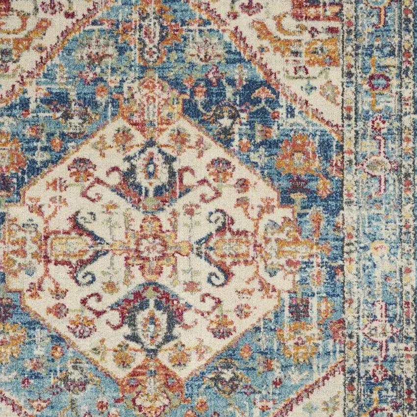 Ivory And Blue Oriental Distressed Area Rug Photo 7