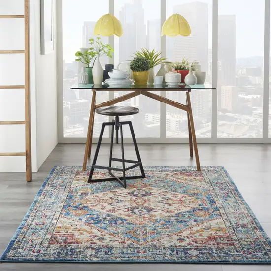 Ivory And Blue Oriental Distressed Area Rug Photo 4