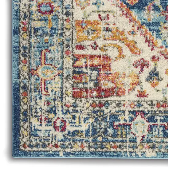 Ivory And Blue Oriental Distressed Area Rug Photo 9