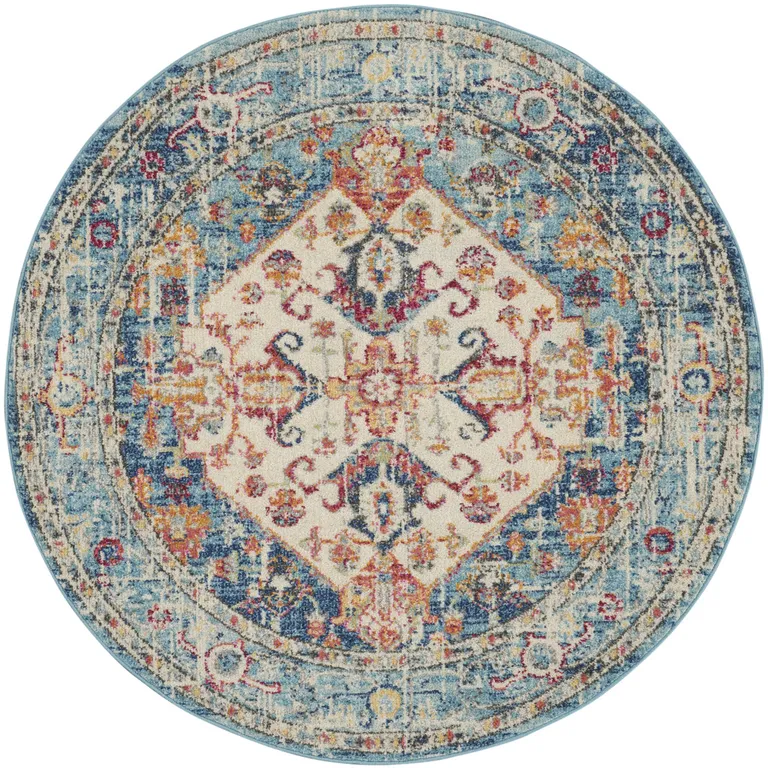 Ivory and Light Blue Distressed Area Rug Photo 3