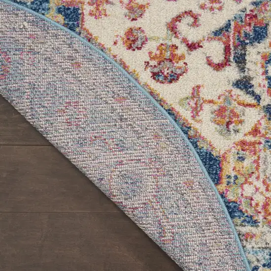 4' Ivory And Blue Oriental Distressed Round Rug Photo 9