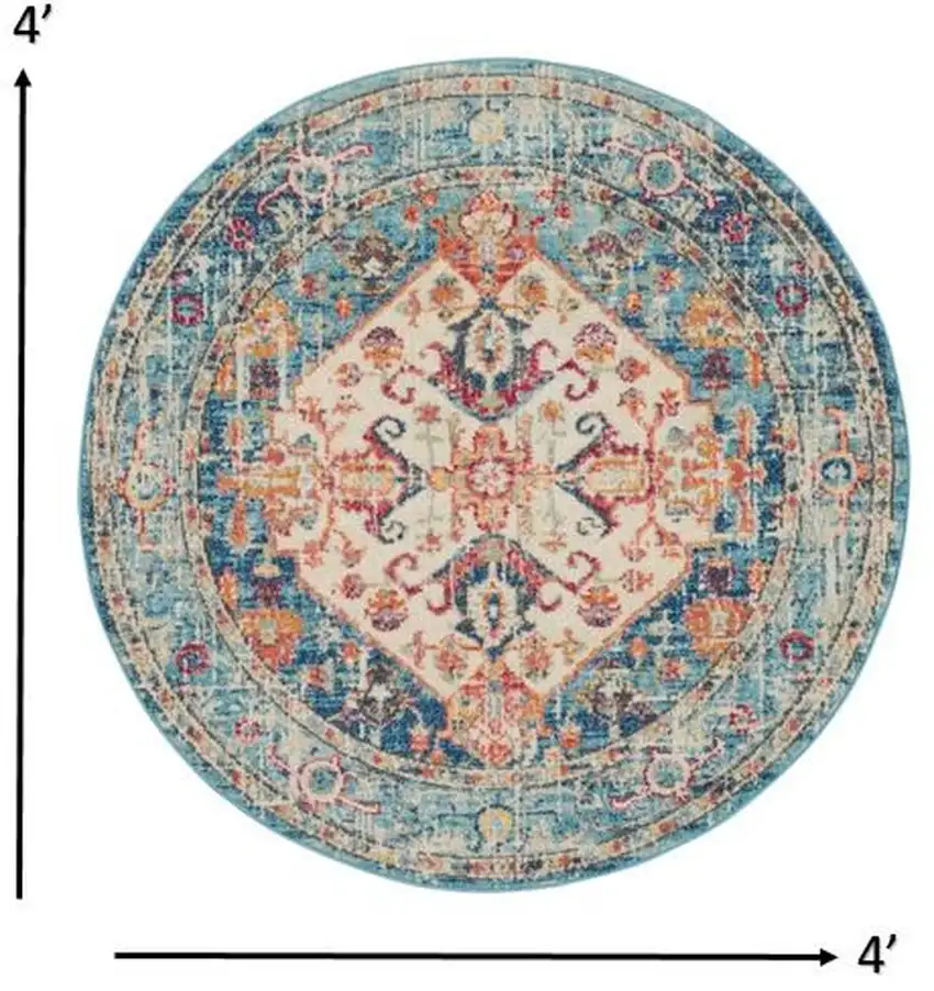 Ivory and Light Blue Distressed Area Rug Photo 6