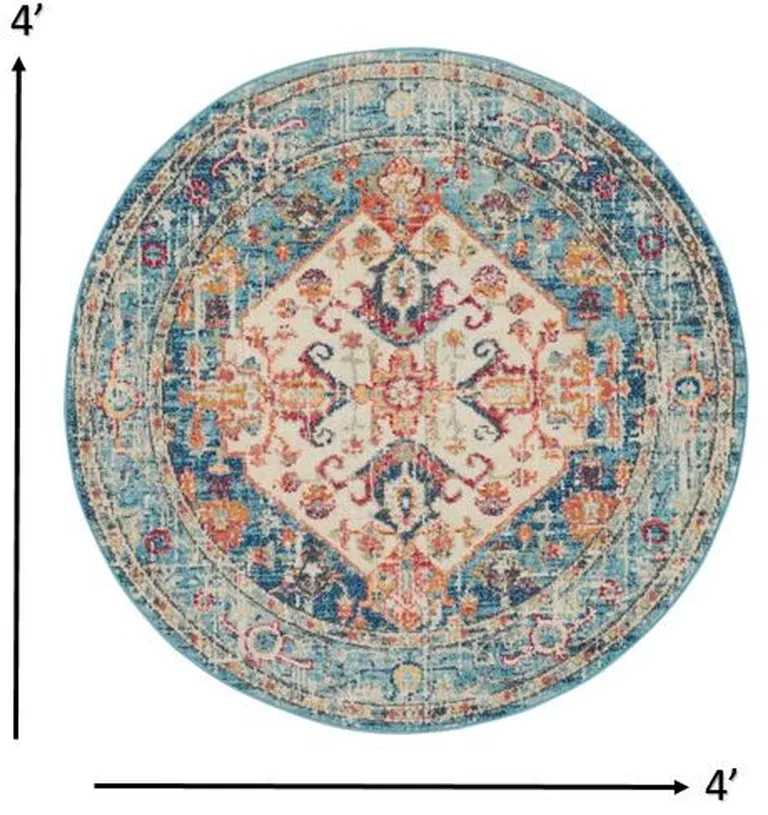 Ivory and Light Blue Distressed Area Rug Photo 1