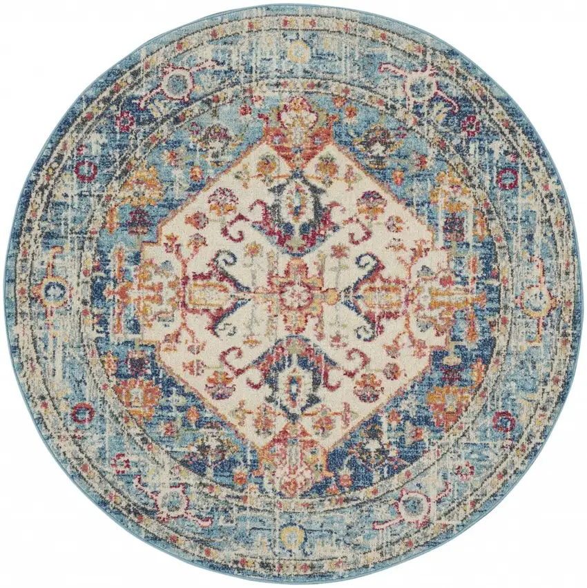 Ivory and Light Blue Distressed Area Rug Photo 8