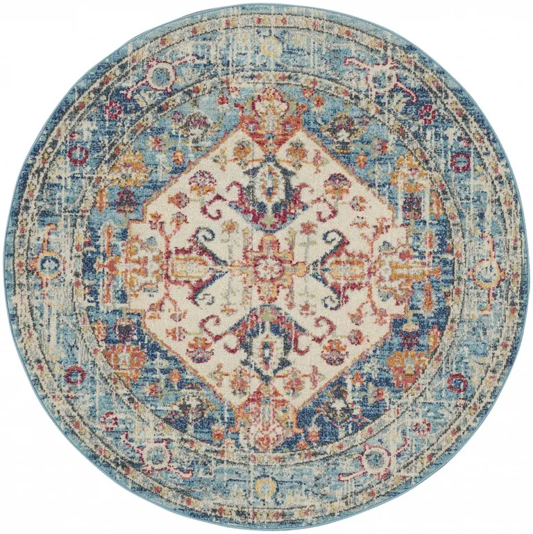 Ivory and Light Blue Distressed Area Rug Photo 2