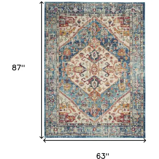 Ivory And Blue Oriental Distressed Area Rug Photo 3