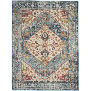 Photo of Ivory and Light Blue Distressed Area Rug