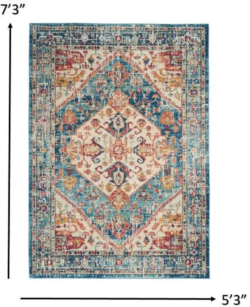 Ivory and Light Blue Distressed Area Rug Photo 5