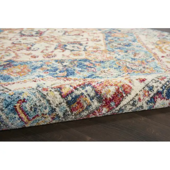 Ivory And Blue Oriental Distressed Area Rug Photo 9