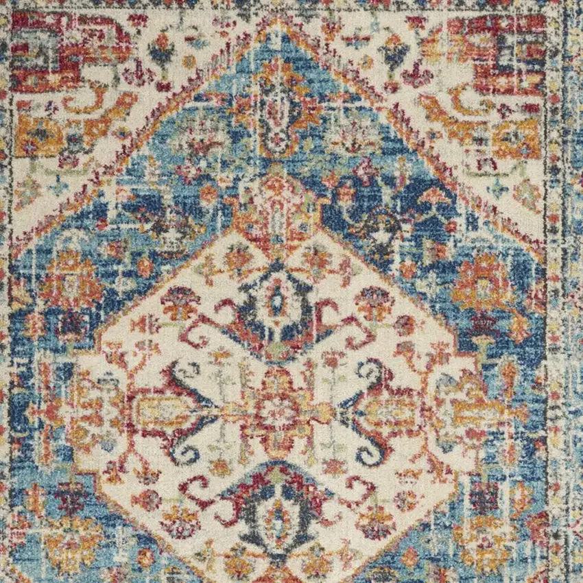 Ivory And Blue Oriental Distressed Area Rug Photo 1