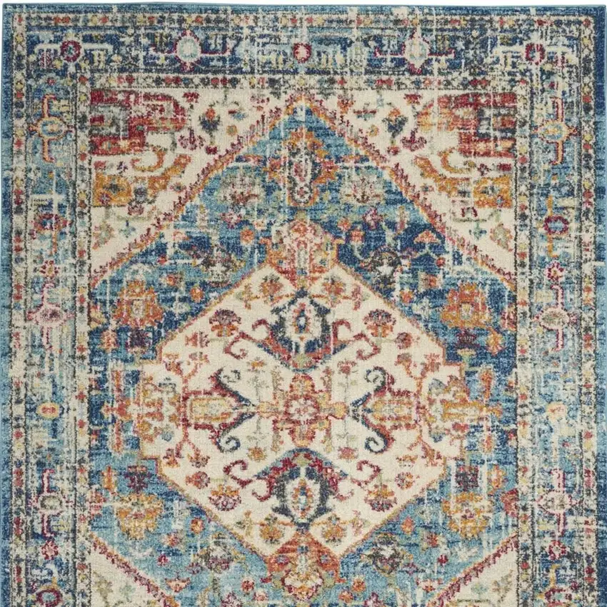 Ivory And Blue Oriental Distressed Area Rug Photo 3