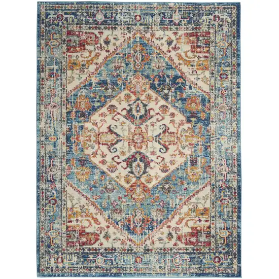 Ivory And Blue Oriental Distressed Area Rug Photo 4