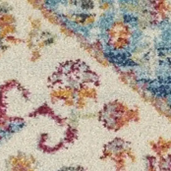 5' Ivory And Blue Oriental Distressed Round Rug Photo 3