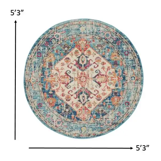Ivory and Light Blue Distressed Area Rug Photo 6