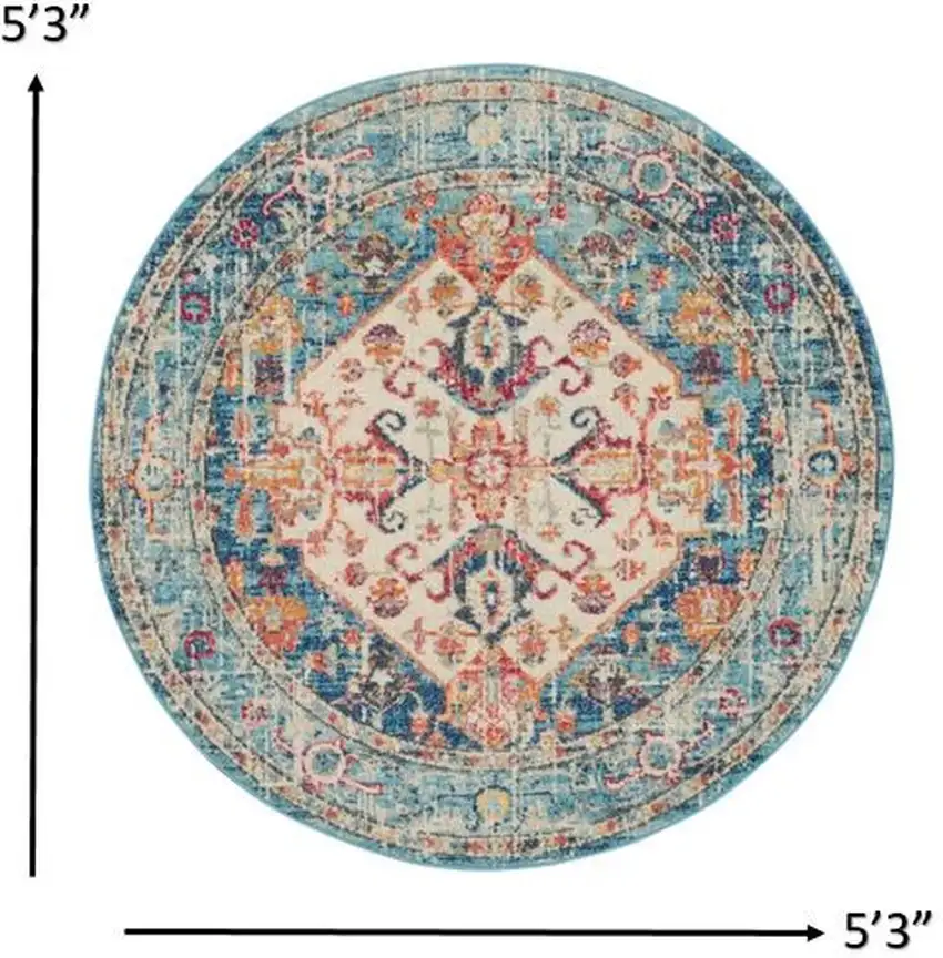Ivory and Light Blue Distressed Area Rug Photo 6