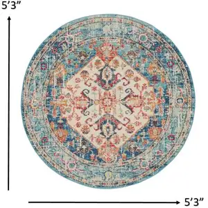 Photo of Ivory and Light Blue Distressed Area Rug