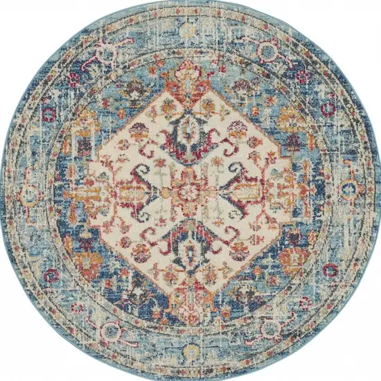 Ivory and Light Blue Distressed Area Rug Photo 9