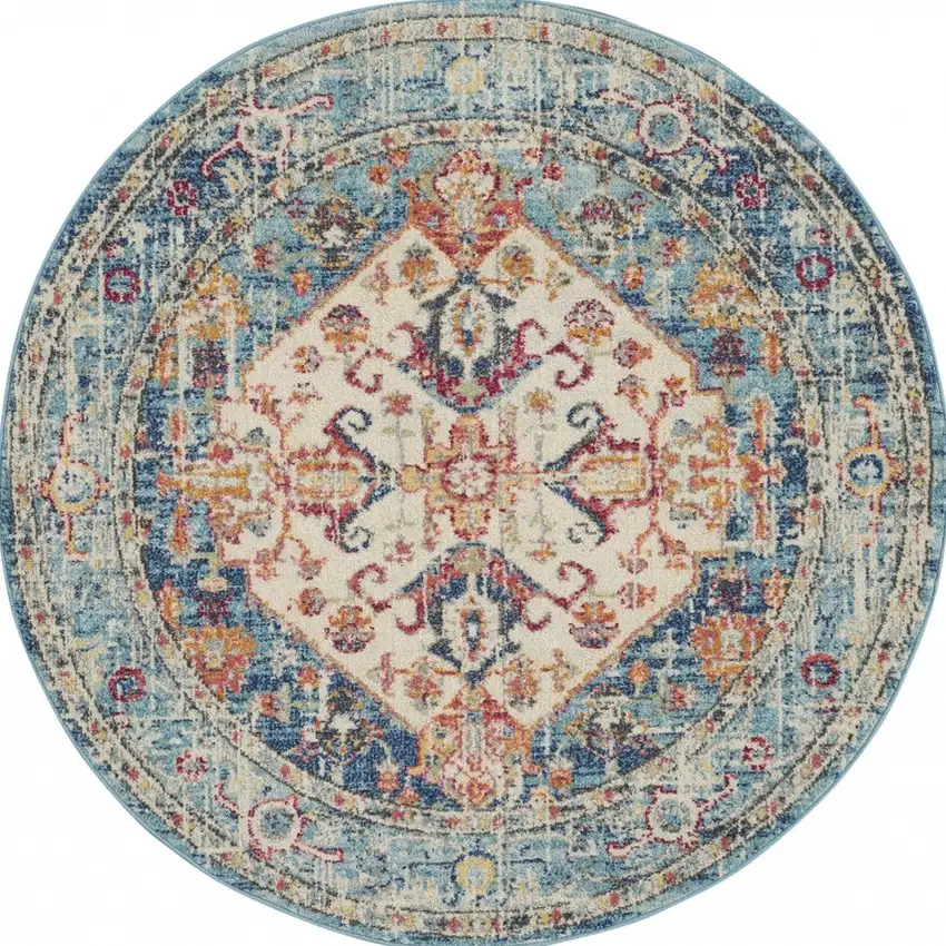 Ivory and Light Blue Distressed Area Rug Photo 9