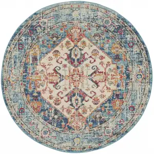 Photo of Ivory and Light Blue Distressed Area Rug